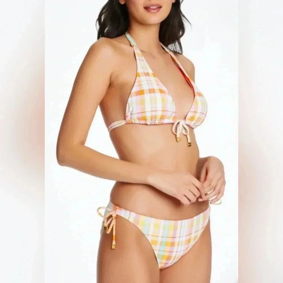 Bleu Rod Beattie Hip To Be Square Plaid Triangle Bikini Top & Bottom Sz 10 - Picture 3 of 14